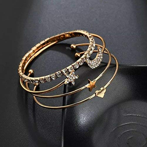 Fashion Frill Bracelet For Women Star Moon Design AD Studded Multi Layered Gold Plated Cuff Bangle Bracelet For Women Girls Stackable Bracelet Womens Jewellery - Image 2