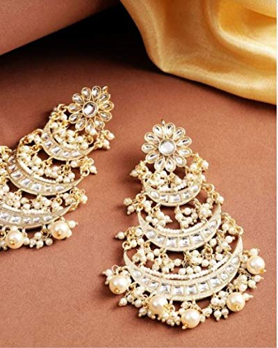 Jewels 3 Layered Beaded ChandbJewels 3 Layered Beaded Chandbali Earrings with Kundan and Pearl Work for Women (E2859-1ali Earrings with Kundan and Pearl Work for Women (E2859-1 - Image 3