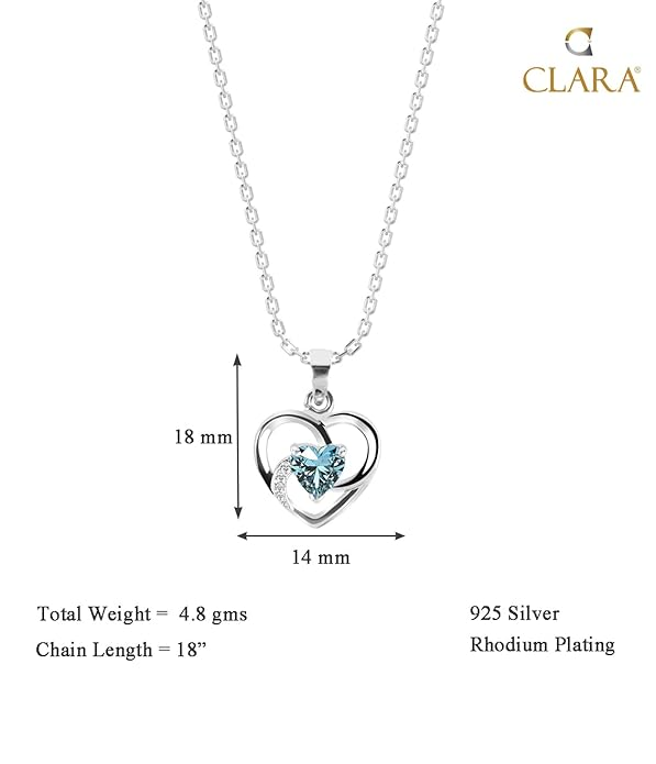 Clara 925 Sterling Silver Olesya Heart Pendant Earrings Chain Bracelet Anklet Ring for Women & Girls| Platinum Plated | Gift for her - Image 2