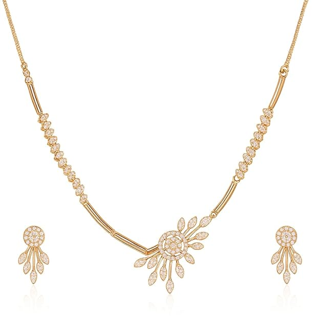 Nilu's Collection Rose Gold Plated AD Stone Jewellery Set for Women, Girls | Special Ocassion, Wedding, Engagement, Dating | Anti Tarnish | Anti Allergy | Necklace and Earring Set | Gift for Her