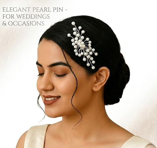 FEYA Hair Accessories For Women's & Girls For Wedding - Artificial Flowers & Pearl Style Side Juda Bun Accessories - Floral Bridal Brooch & Hair Pins - Hairstyle Decoration Bride Clips(18) - Image 2