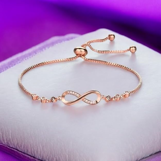Nilu's Collection Infinity Shape Cubic Zirconia Diamond Bracelet for Women Jewelry for Gift, Adjustable Charm Bracelet - Image 2
