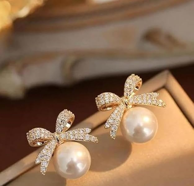 TRENDY Korean Style Fashion Earrings Set, Pearl and Crystal Bow Design, Women's Jewellery Accessories, 2 Pairs - Image 3