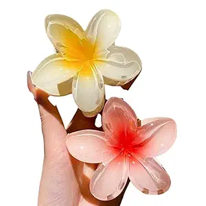Floral Big Size Hair Claw Clips Set - Elegant, Minimalist, Multi-Colored Hair Accessories with Flower Shapes - Suitable for Women Ages 14+, Various Sizes, Spring and Summer Fashion Essentials (Pack Of 2)
