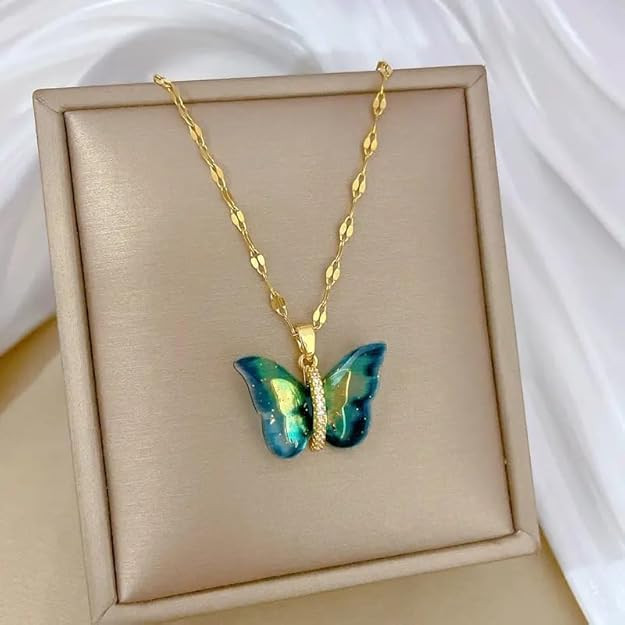 MEENAZ Butterfly Pendant Necklace for Women & Girls Stylish Golden Necklace | Neck Chain | Locket | Modern Design | Birthday & Special Occassion Gift Aesthetic Jewellery Accessories anti tarnish - Image 5