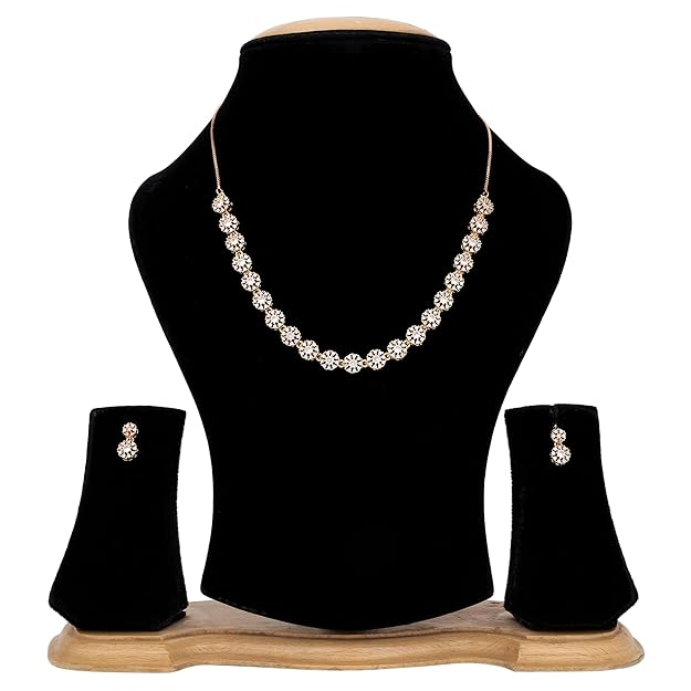 Nilu's Collection Rose Gold Plated | American Diamond Stone Studded | Anti Tarnish Jewellery Set for Women and Girls | Matching Earrings | Perfect for Weddings and Special Occasions - Image 3