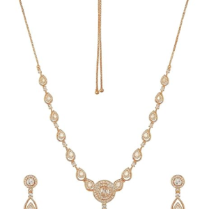 Nilu's Collection Stylish 18k Rose Gold Plated American Diamond Chain Pendent Necklace & Earrings Set for Women | Luxury AD Pendant Gift Set for Women (Premium Set 1)