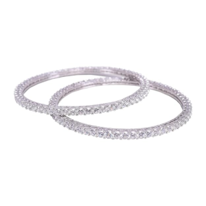 RATNAVALI JEWELS Beautiful CZ/AD American Diamond Studded Silver White Plated Traditional Round Solitaire Bangles Set for Women RV3152w