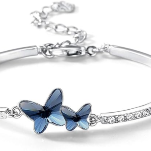 Shining Diva Fashion Valentine Gift Girlfriend Wife Stylish Blue Crystal Silver Platinum Plated Cubic Zirconia Charm Bracelet for Women Girls (vg10958b)