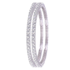 RATNAVALI JEWELS Beautiful CZ/AD American Diamond Studded Silver White Plated Traditional Round Solitaire Bangles Set for Women RV3152w