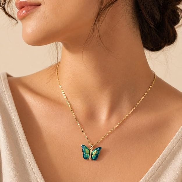 MEENAZ Butterfly Pendant Necklace for Women & Girls Stylish Golden Necklace | Neck Chain | Locket | Modern Design | Birthday & Special Occassion Gift Aesthetic Jewellery Accessories anti tarnish - Image 4