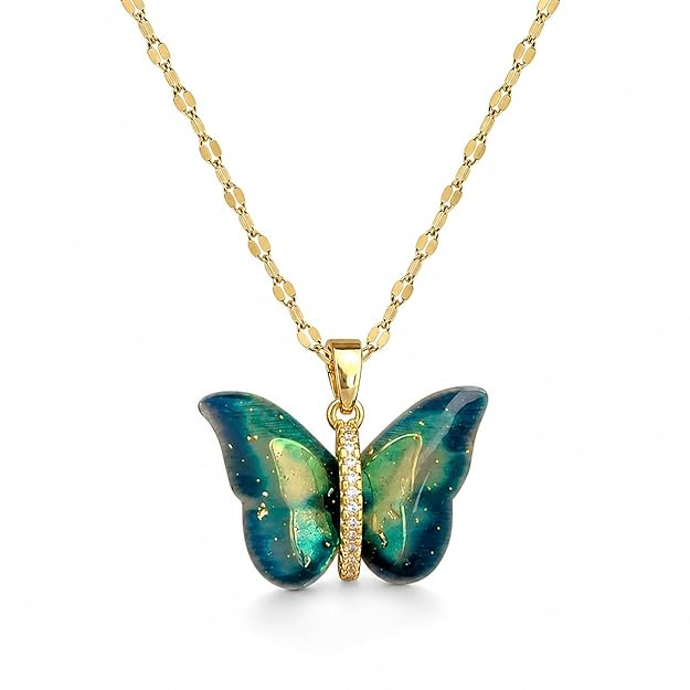 MEENAZ Butterfly Pendant Necklace for Women & Girls Stylish Golden Necklace | Neck Chain | Locket | Modern Design | Birthday & Special Occassion Gift Aesthetic Jewellery Accessories anti tarnish