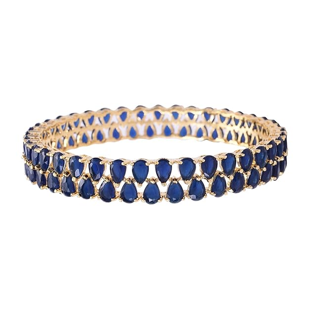 Ratnavali Jewels Brass Gold Plated and Cubic Zirconia Bangle for Women Blue - Image 2