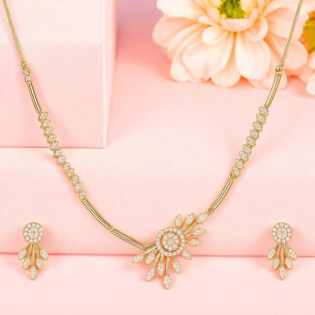 Nilu's Collection Rose Gold Plated AD Stone Jewellery Set for Women, Girls | Special Ocassion, Wedding, Engagement, Dating | Anti Tarnish | Anti Allergy | Necklace and Earring Set | Gift for Her - Image 2