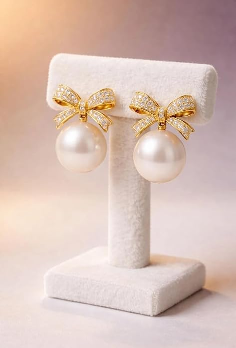 TRENDY Korean Style Fashion Earrings Set, Pearl and Crystal Bow Design, Women's Jewellery Accessories, 2 Pairs - Image 5