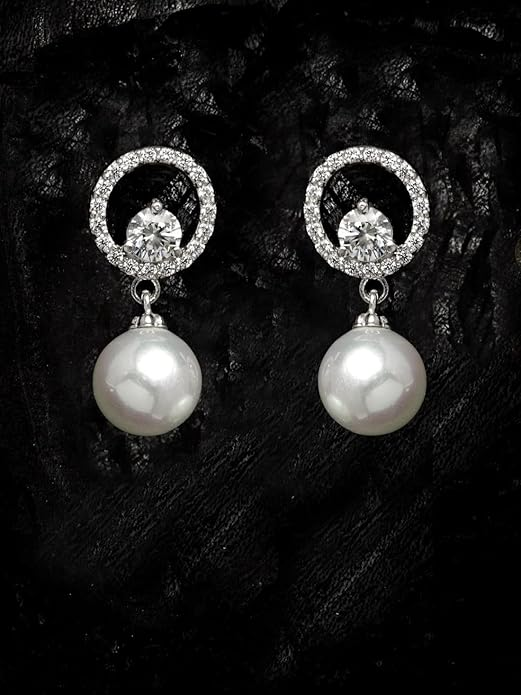 CLARA 925 Sterling Silver Dante Pearl Pendant Earrings Chain Bracelet Ring for Women & Girls| Platinum Plated | Gift for her - Image 3