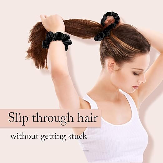 Cerrito Satin Hair Scrunchies for Women & Girls, Soft, No-Crease, Gentle Hair Ties for Thick, Curly, Straight, Smooth Silk-Feel Elastic Scrunchy Set for Styling (Black - 6 Pcs, No Box Include) - Image 2