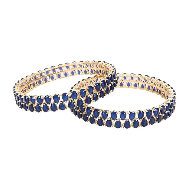 Ratnavali Jewels Brass Gold Plated and Cubic Zirconia Bangle for Women Blue - Image 3