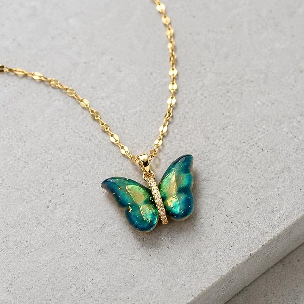 MEENAZ Butterfly Pendant Necklace for Women & Girls Stylish Golden Necklace | Neck Chain | Locket | Modern Design | Birthday & Special Occassion Gift Aesthetic Jewellery Accessories anti tarnish - Image 3