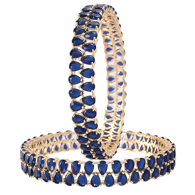 Ratnavali Jewels Brass Gold Plated and Cubic Zirconia Bangle for Women Blue