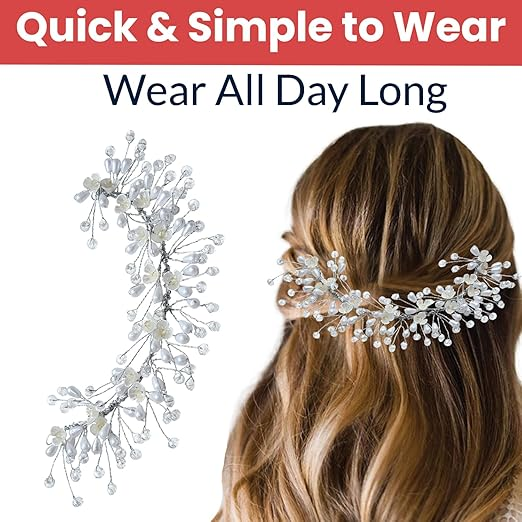 TEMPERIA Hair Accessories For Women's & Girls For Wedding - Artificial Flowers & Pearl Style Juda Bun Accessories - Floral Bridal Brooch & Hair Pins - Hairstyle Decoration Bride Clips, Silver White - Image 2