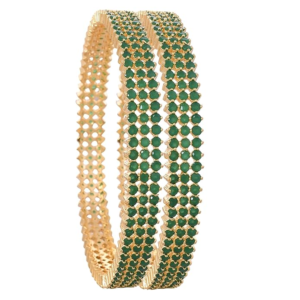 Ratnavali Jewels CZ American Diamond Studded Gold Plated Traditional Emerald Green Bangles for Women/Girls