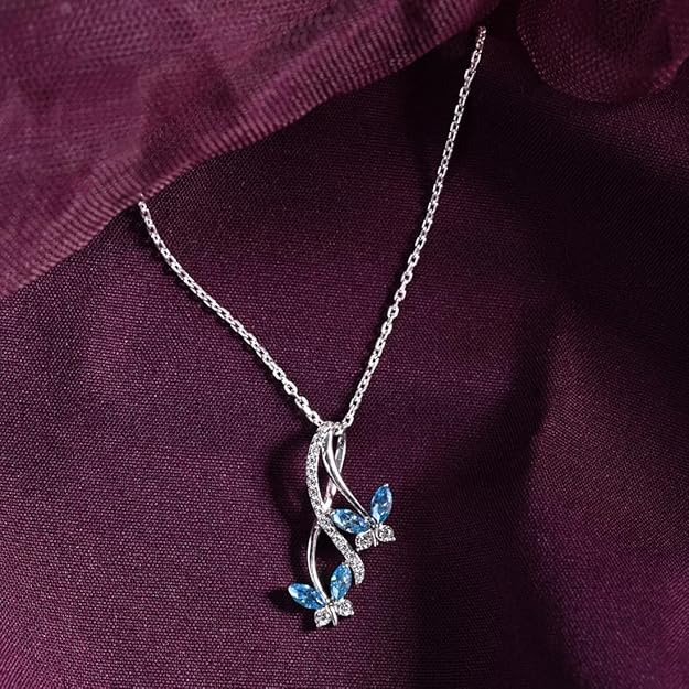 Clara 925 Sterling Silver Butterfly Pendant Earring Chain Bracelet Ring Jewellery Set | Rhodium Plated, Swiss Zirconia | Gift for Women & Girls - Image 3