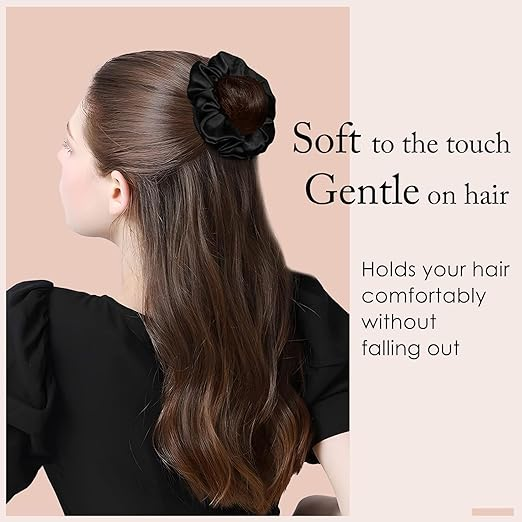 Cerrito Satin Hair Scrunchies for Women & Girls, Soft, No-Crease, Gentle Hair Ties for Thick, Curly, Straight, Smooth Silk-Feel Elastic Scrunchy Set for Styling (Black - 6 Pcs, No Box Include) - Image 3