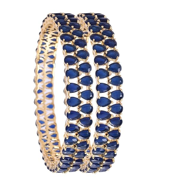 Ratnavali Jewels Brass Gold Plated and Cubic Zirconia Bangle for Women Blue - Image 4
