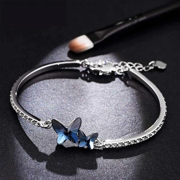 Shining Diva Fashion Valentine Gift Girlfriend Wife Stylish Blue Crystal Silver Platinum Plated Cubic Zirconia Charm Bracelet for Women Girls (vg10958b) - Image 3