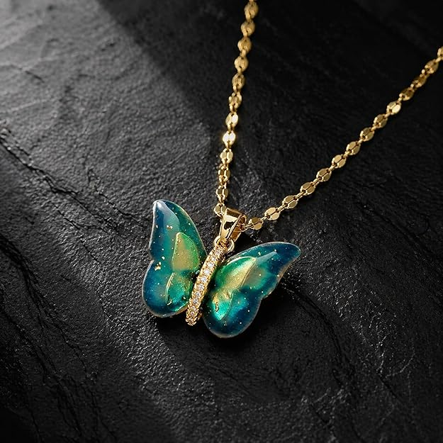 MEENAZ Butterfly Pendant Necklace for Women & Girls Stylish Golden Necklace | Neck Chain | Locket | Modern Design | Birthday & Special Occassion Gift Aesthetic Jewellery Accessories anti tarnish - Image 2