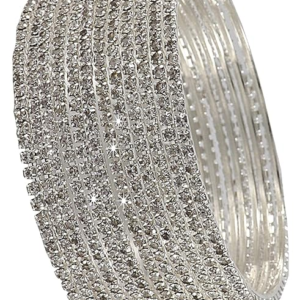 ZULKA Non-Precious Metal with Base Metal and Zircon Gemstone Studded Premium and Traditional Glossy Finished Sleek Bangle set for Women and Girls