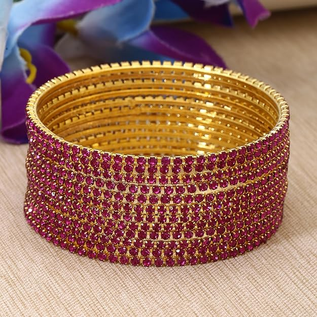 Shining Diva Fashion Set of 12 Latest Traditional Design Gold Plated Stone Bangle for Women - Image 2