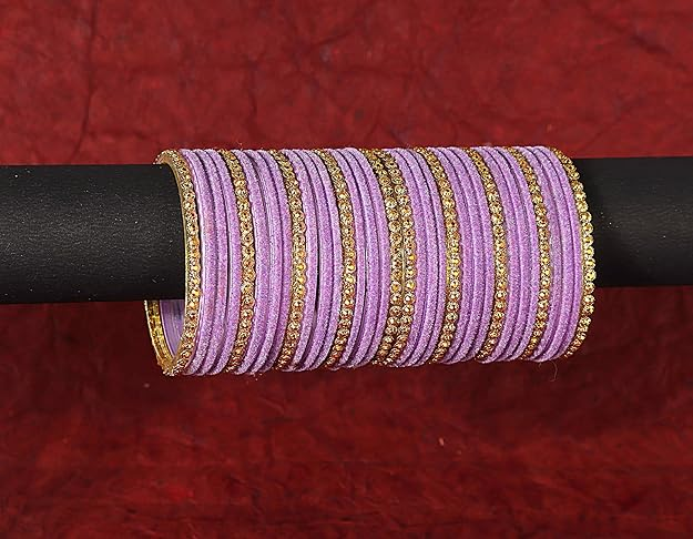 NMII Premium Glass & Golden Beads Velvet Bangle Set For Women and Girls | Velvet Chudi | Traditional Chudi Set | Designer Girl's Bangles Bracelet | Wedding, Party, Festive, Daily- Set of 34 - Image 3