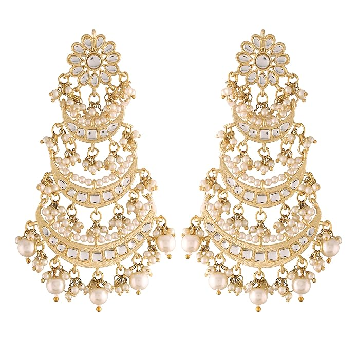 Jewels 3 Layered Beaded ChandbJewels 3 Layered Beaded Chandbali Earrings with Kundan and Pearl Work for Women (E2859-1ali Earrings with Kundan and Pearl Work for Women (E2859-1