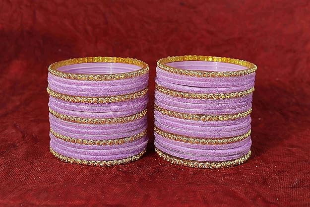 NMII Premium Glass & Golden Beads Velvet Bangle Set For Women and Girls | Velvet Chudi | Traditional Chudi Set | Designer Girl's Bangles Bracelet | Wedding, Party, Festive, Daily- Set of 34 - Image 2
