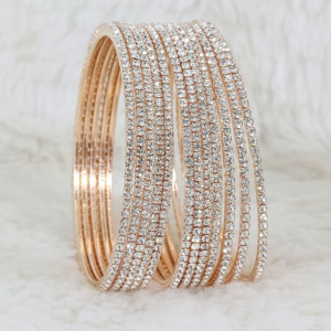 ZULKA Non-Precious Metal with Base Metal and Zircon Gemstone Studded Premium and Traditional Glossy Finished Sleek Bangle set for Women and Girls