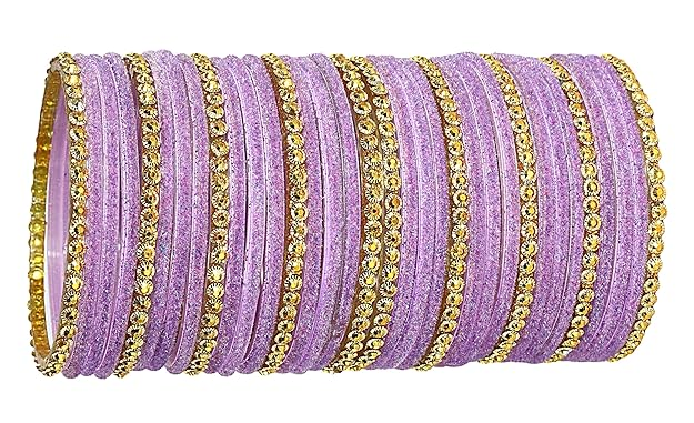 NMII Premium Glass & Golden Beads Velvet Bangle Set For Women and Girls | Velvet Chudi | Traditional Chudi Set | Designer Girl's Bangles Bracelet | Wedding, Party, Festive, Daily- Set of 34 - Image 4