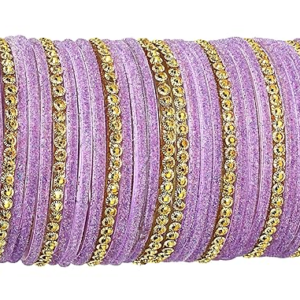 NMII Premium Glass & Golden Beads Velvet Bangle Set For Women and Girls | Velvet Chudi | Traditional Chudi Set | Designer Girl's Bangles Bracelet | Wedding, Party, Festive, Daily- Set of 34