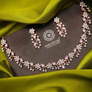 Sukkhi Charming AD Diamonds Studded Floral Choker Necklace with Danlge Earrings Maangtikka Jewellery Set for Women & Girls